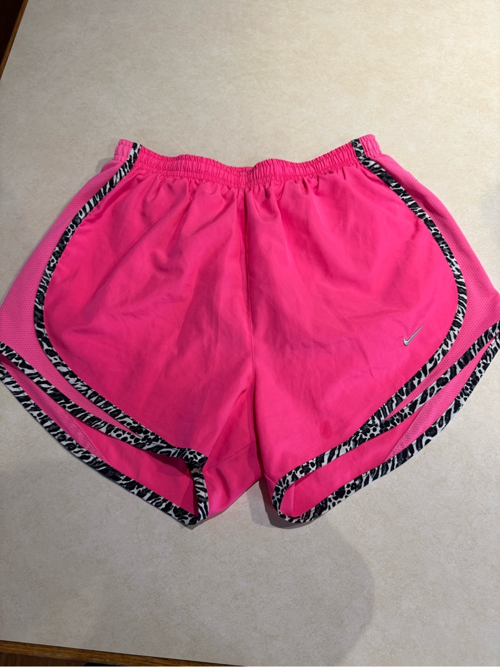 Nike Women's Bright Pink Athletic Shorts with Zebra-Print Trim
